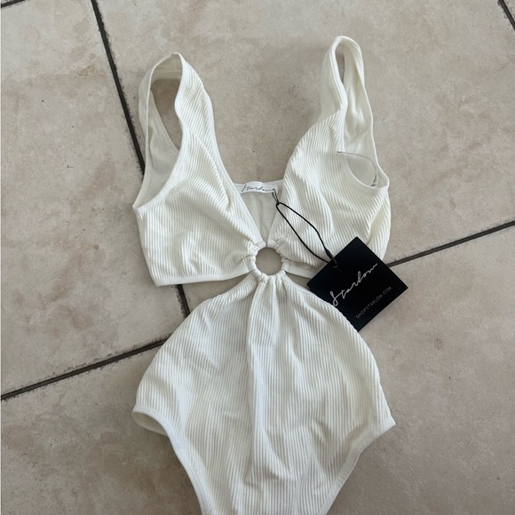 Starlow Tops - White Ribbed Bodysuit